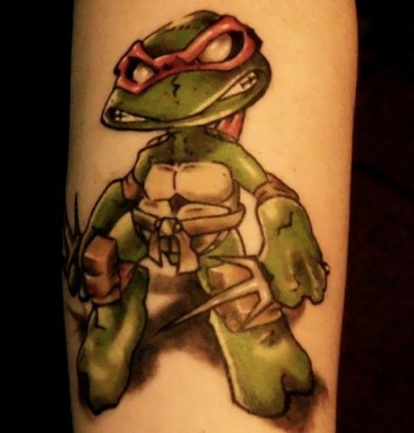 baby ninja turtle and vilan tattoo