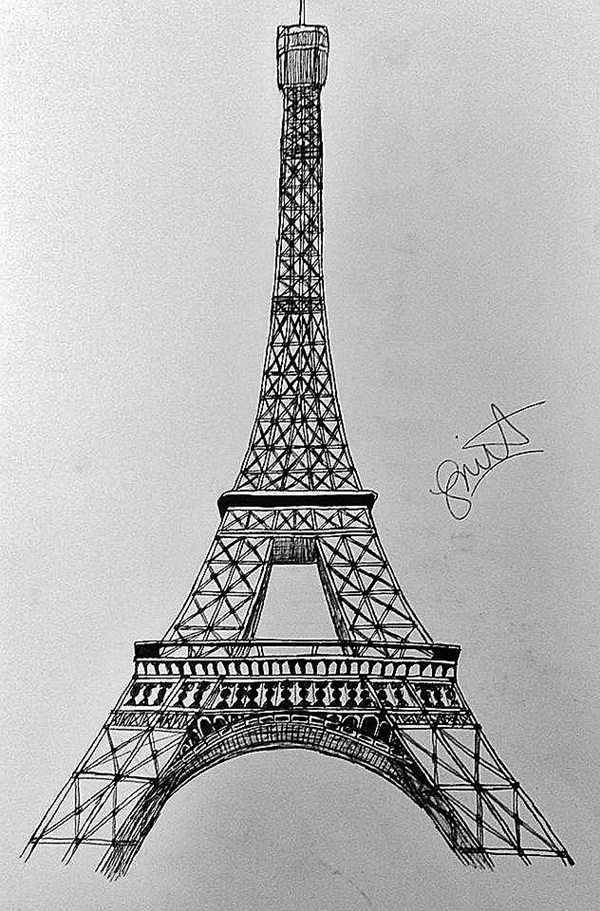 Creative Paris Eiffel Tower Drawing Sketch for Beginner